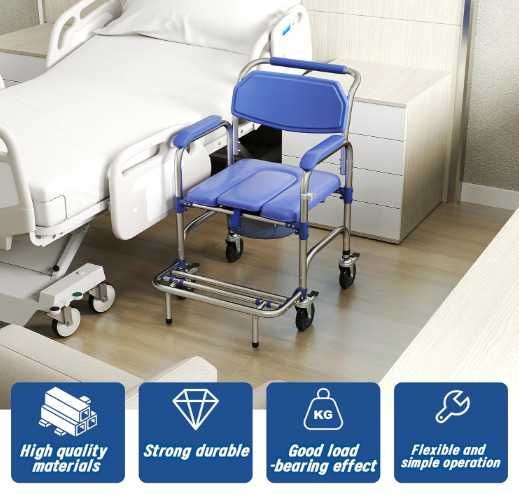 Инвалидна количка Bimiti, комбиниран стол за баня и тоалет с колела