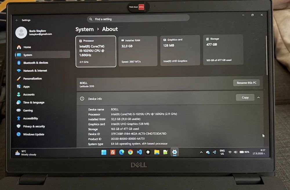 Dell Latitude 3510, 32Gb RAM, 500Gb SSD, Windows 11 pro