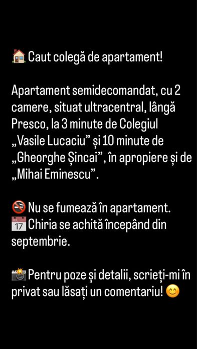Caut colega de apartament