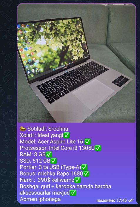 Noutbuk Acer Aspire Lite 16