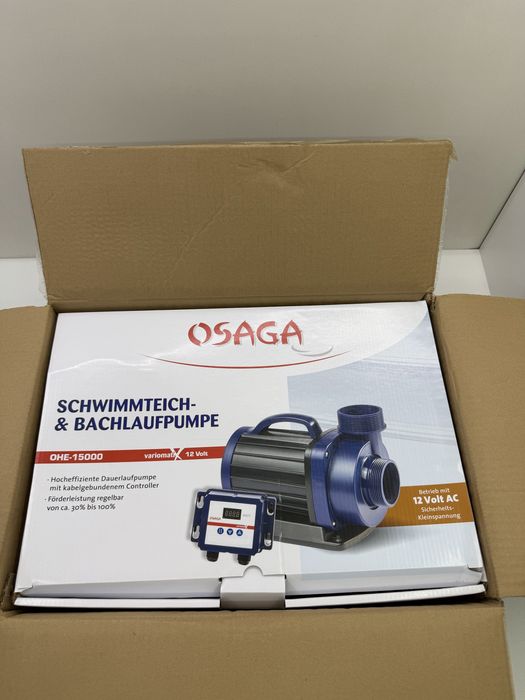 Pompă NOUĂ OSAGA OHE-15000 VarioMaxX 12V, 14.730 l/h, debit reglabil, controller inclus, pentru iaz și cascad