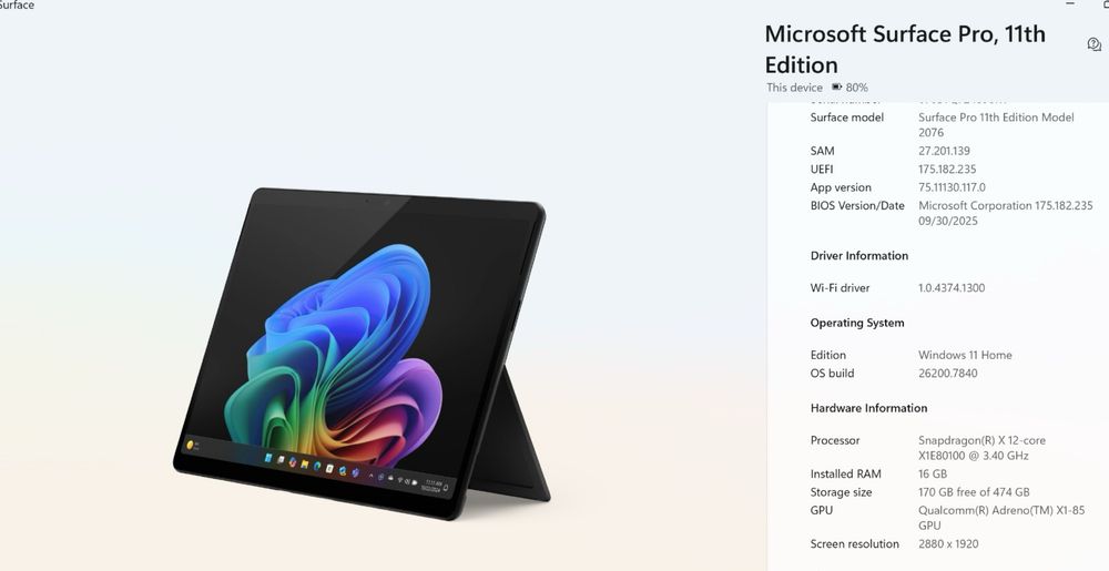 Surface Pro 11 X-Elite, garantie inca 1 an, negru