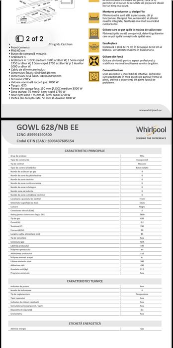 Cuptor electric si plita pe gaz Whirlpool noi