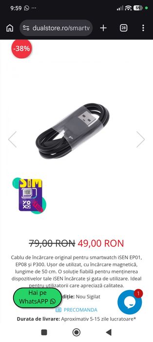 Cablu incarcare cu 2 pini