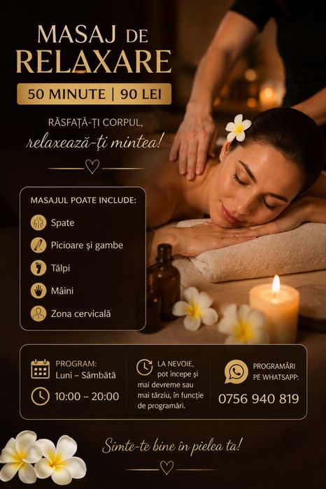 Masaj la salon sau la domiciliu – Marghita și împrejurimi