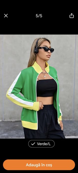 Bluza trening fete femei marimea L poliester BRAZILIA verde galben ros
