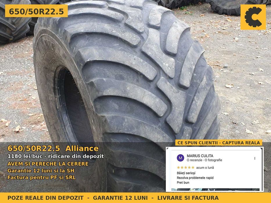 Cauciucuri Anvelope 650/50R22.5 650/50 R22.5 650/50-22.5 650 50 22.5 65050225 Alliance Remorca Implement Flotatie SH Second Hand IEFTIN Oferta Livrare