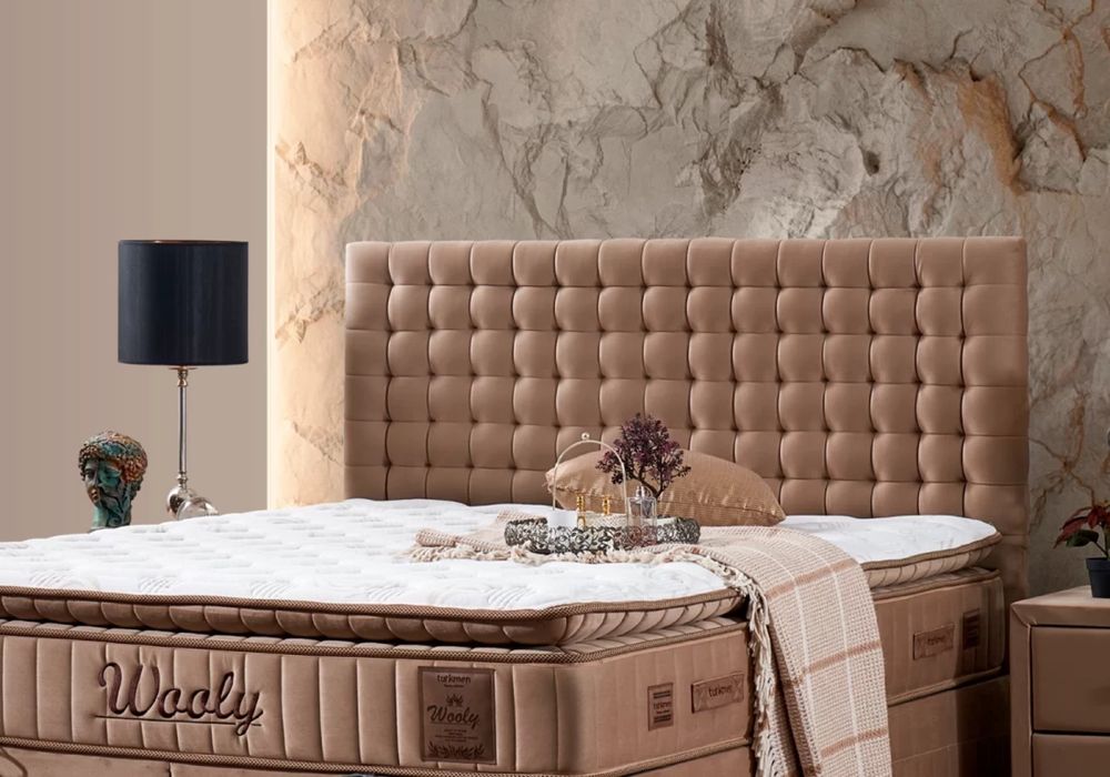 Тапицирано легло Wooly Кафява Охра с луксозен матрак