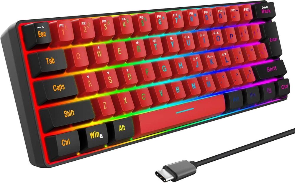 Snpurdiri кабелна геймърска клавиатура, True RGB компактна 61 клавиша