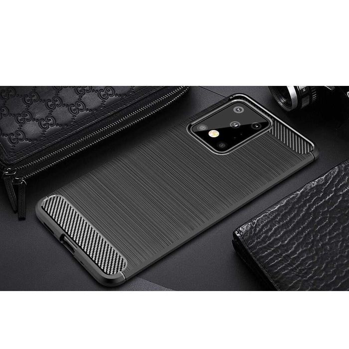 Husa Gel Carbon Piele +Folie SAMSUNG Galaxy S20 Plus FE S21 Ultra S10e
