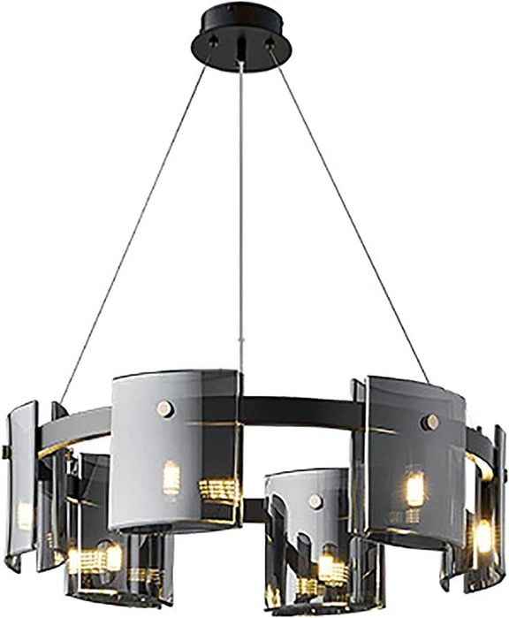 Висяща лампа, черен полилей, луксозно димно сиво кехлибарено стъкло