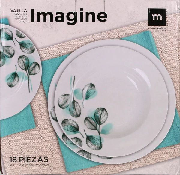 Set vesela masa Imagine 18 piese, portelan decorat, rotund,Culoare Alb