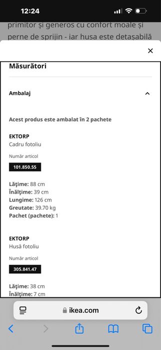 Canapea cu fotoliu Ikea , model Ektorp