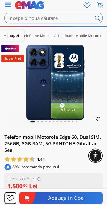 MOTOROLA Edge 60 5G Gibraltar Sea 8/256 GB Dual Sim sigilat!