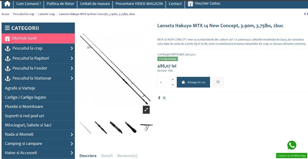 Lansete  Lanseta Hakuyo MTX 14 New Concept, 3.90m, 3.75lbs, 2buc