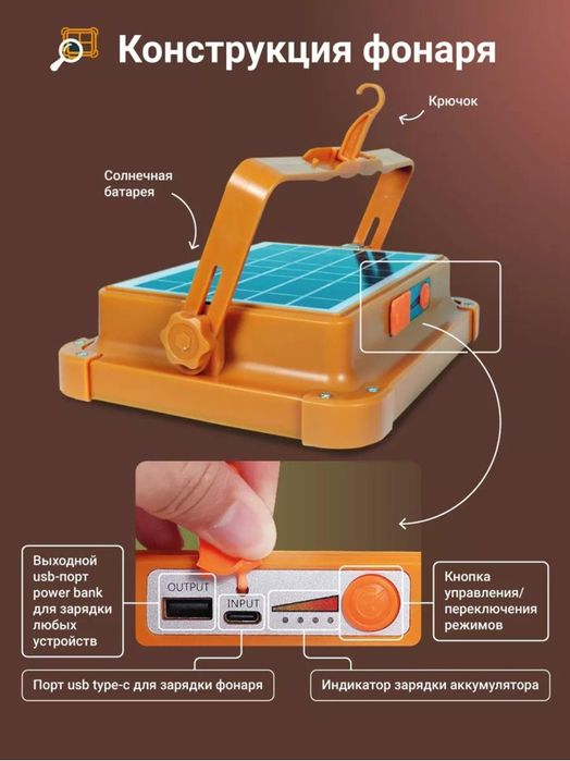 Прожектор фонарь солнечный с аккумулятором