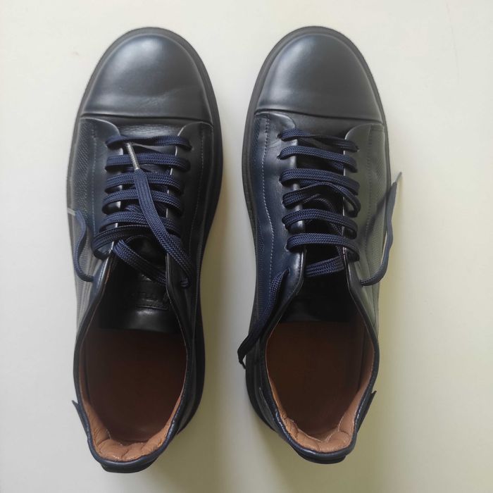 TEODOR -  тъмно сини кецове с десенирана кожа и лого