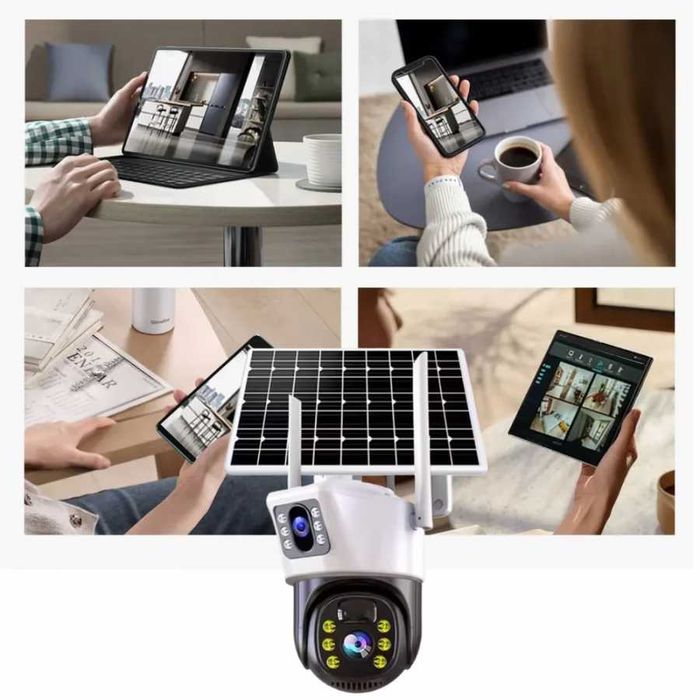 Camera Video Supraveghere dubla WIFI panou solar, 2 camere, 6MP, inregistrare card sau cloud