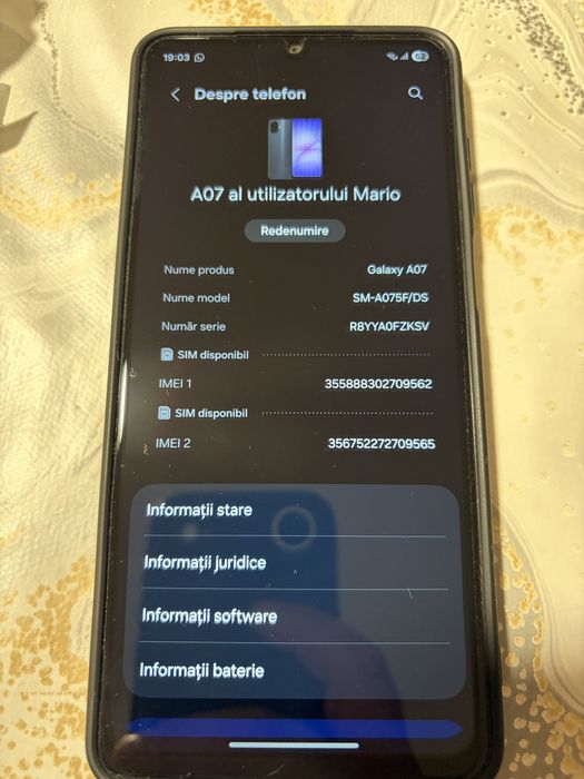 Telefon samsung GalaxyA07 -128 GB Nou