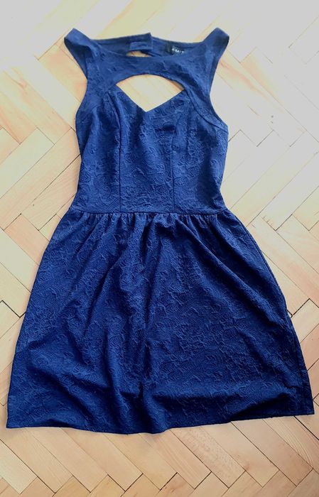 Рокля, синя, коктейлна, къса р.38