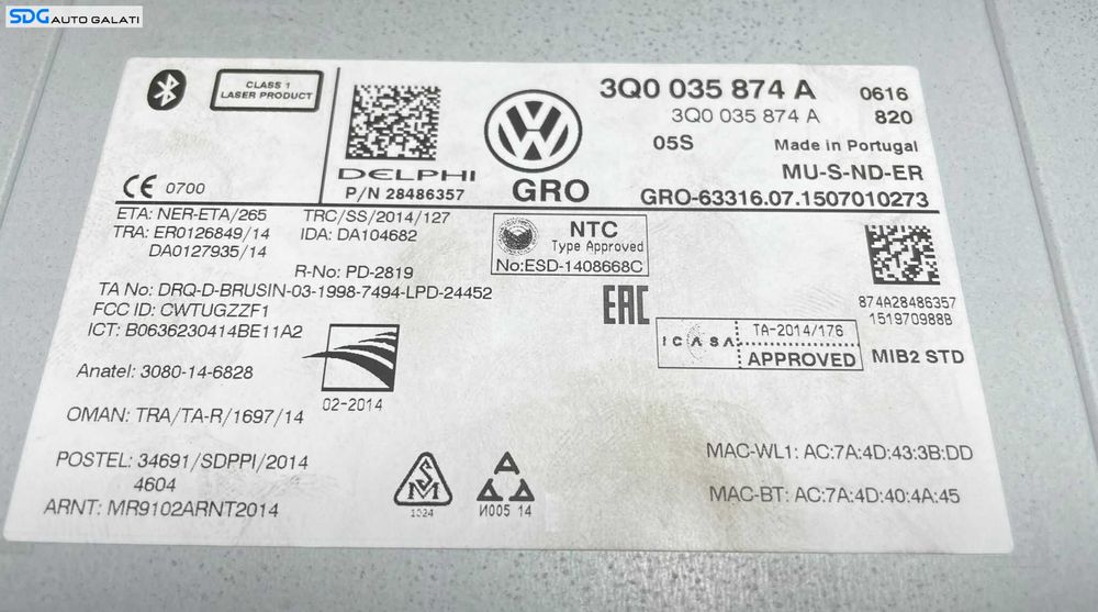 Unitate Modul Calculator Multimedia Navigatie Volkswagen Polo 6R 2010 - 2018 Cod 3Q0035874A [L4697] [L4698]