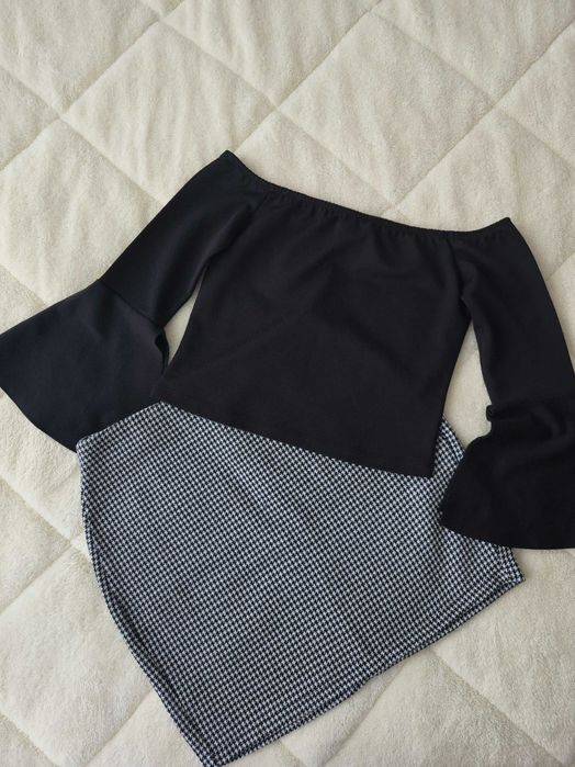 Елегантен дамски сет – черна блуза + офис пола