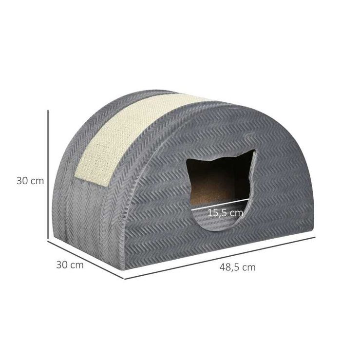 PawHut Котешка пещера с дъска за драскане, Котешко легло, 48,5x30x30см