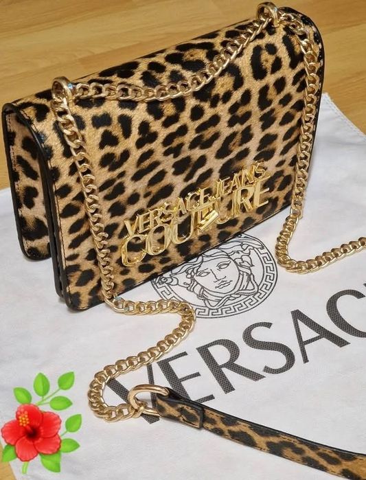 Geanta Versace model animal print, saculet, etichetă
