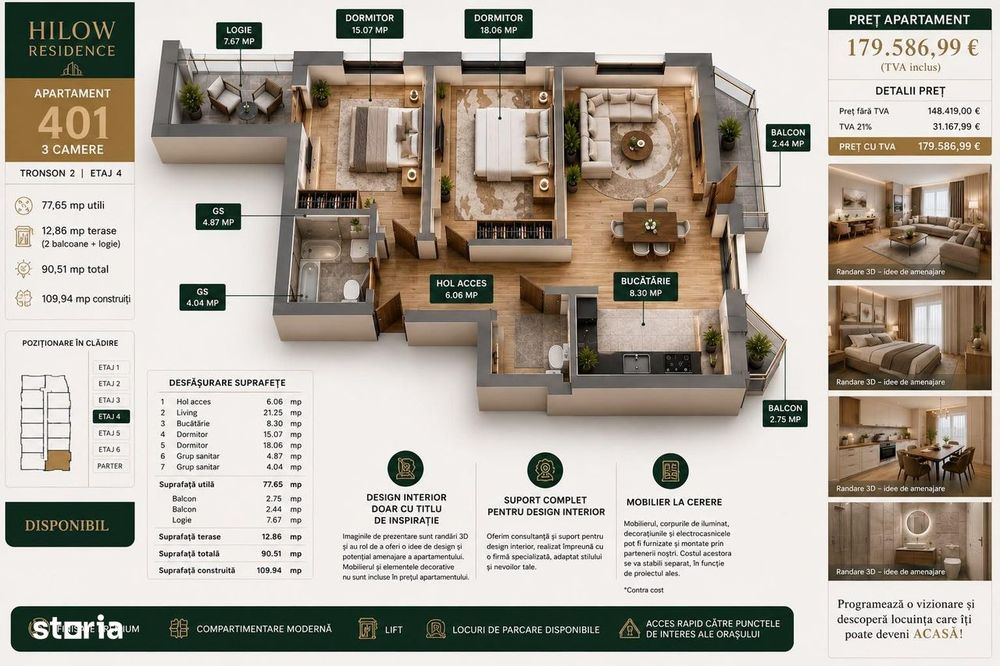 Apartament 3 camere, Hillow Residence- EURO CONSTRUCTII — fotografia 3