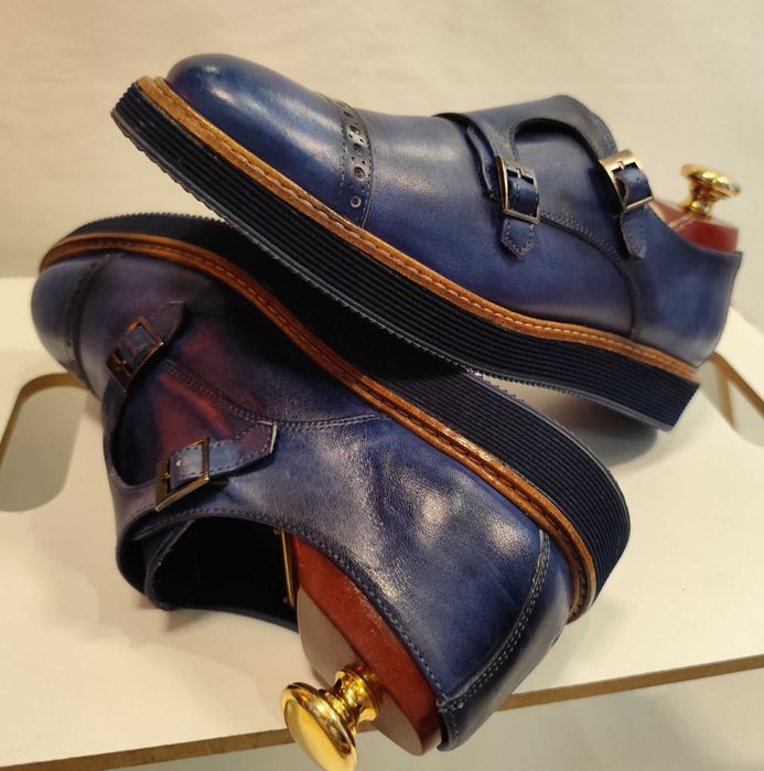 Pantofi de lux 39 39.5 monk cap toe Girotti NOI piele naturala vopsiti manual