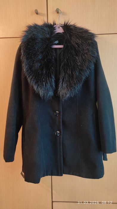 Дамско черно вълнено палто р. 50 отлично и супер евтино!