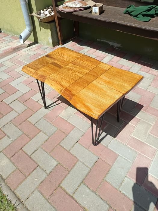 Masa cafea stejar și picioare metalice diferite