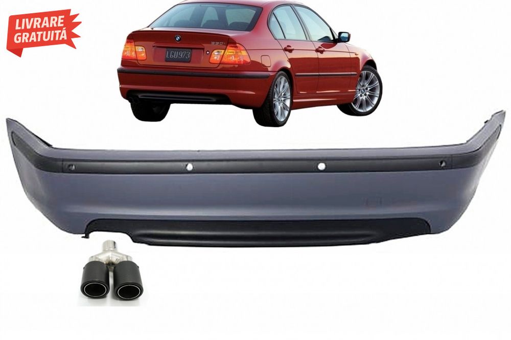 Bara Spate cu Toba Ornament Evacuare Fibra Carbon Mat BMW Seria 3 E46