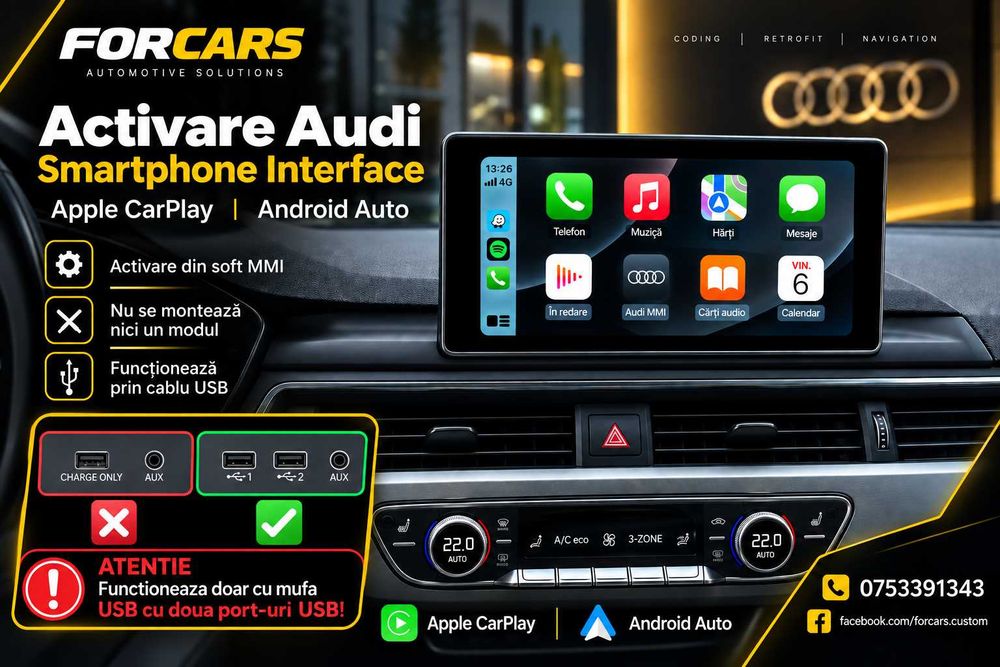 Apple CarPlay Android Auto pentru Audi A3 A4 A5 A6 A7 Q3 Q5 Q7 TT R8