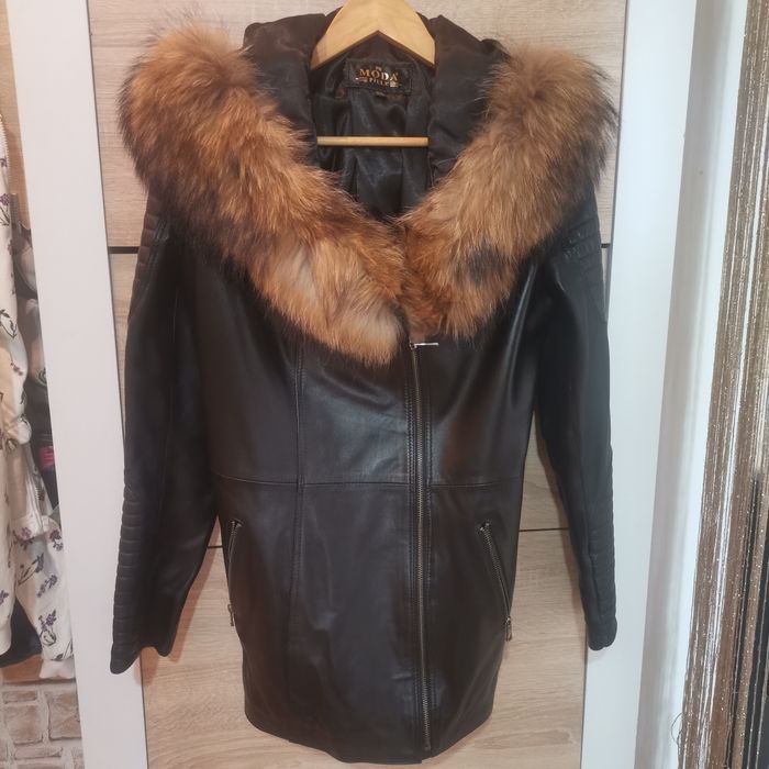 Haină de piele naturală cu blană naturala