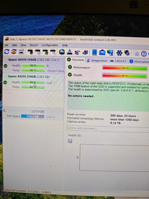 2.5 " SSD 256GB Verbatim Apacer