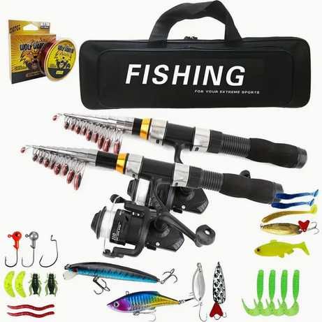 Комплект от 2 телескопични въдици 2,1 м 2,3 м,макари,аксесоари+калъф