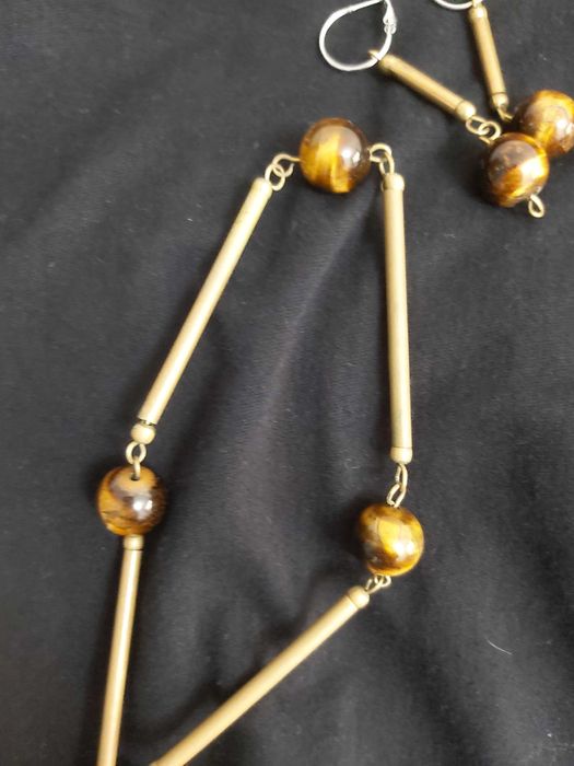 Тигровый глаз бусы и серги