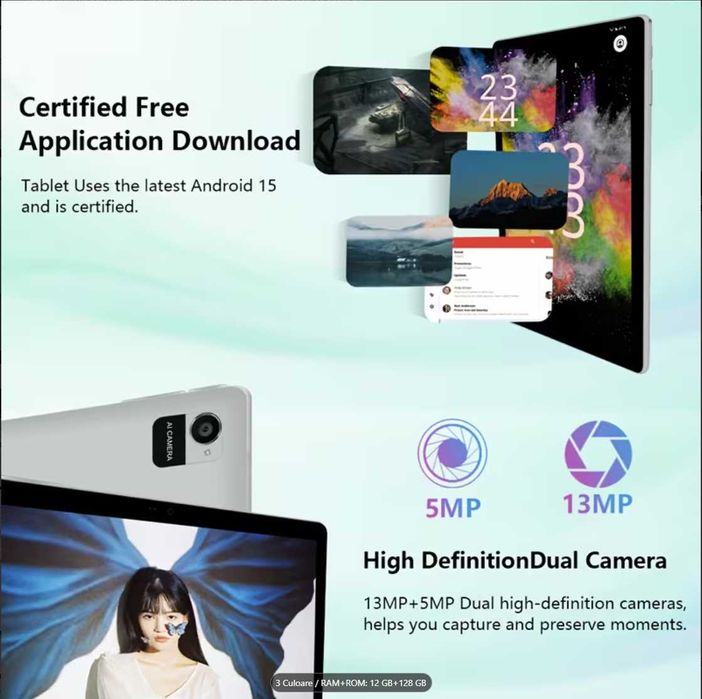 Tabletă 10.1” Android 15 2-în-1 cu Tastatură 12GB RAM, 128GB  SIGILATA