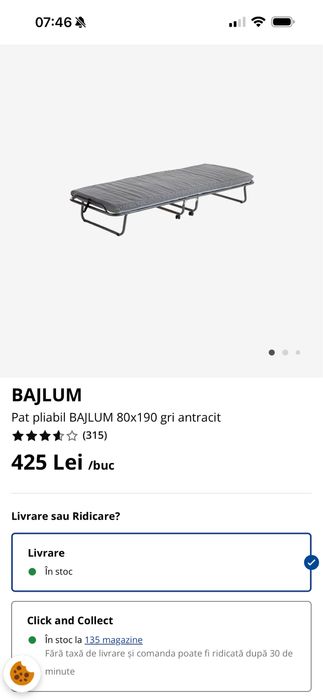 Pat pliabil NOU  BAJLUM Jysk  80x190 gri antracit