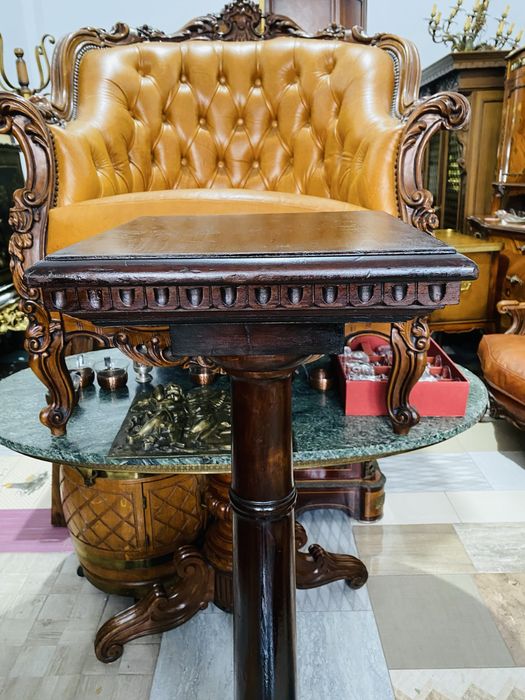 Piedestal Vintage Coloana Suport Lemn Masiv Sculptat Gheare Leu