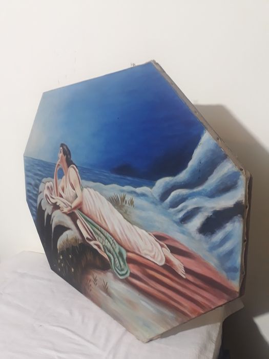 Pictură veche in ulei, pe panza, 92 cm