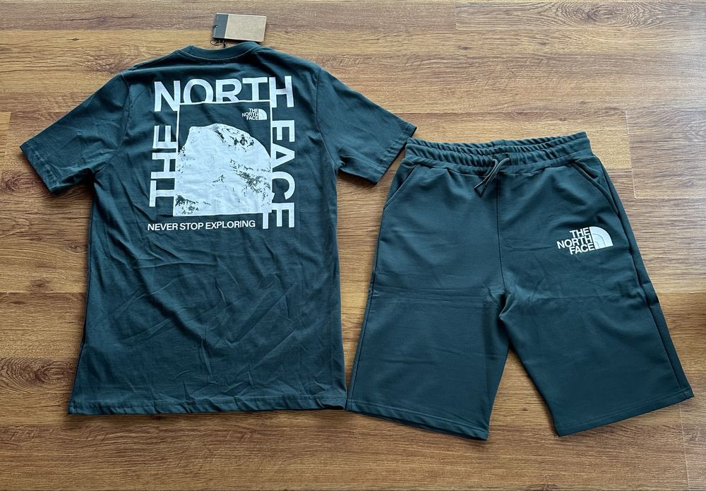 Мъжки,памучен,къс екип The North Face в масленозелено