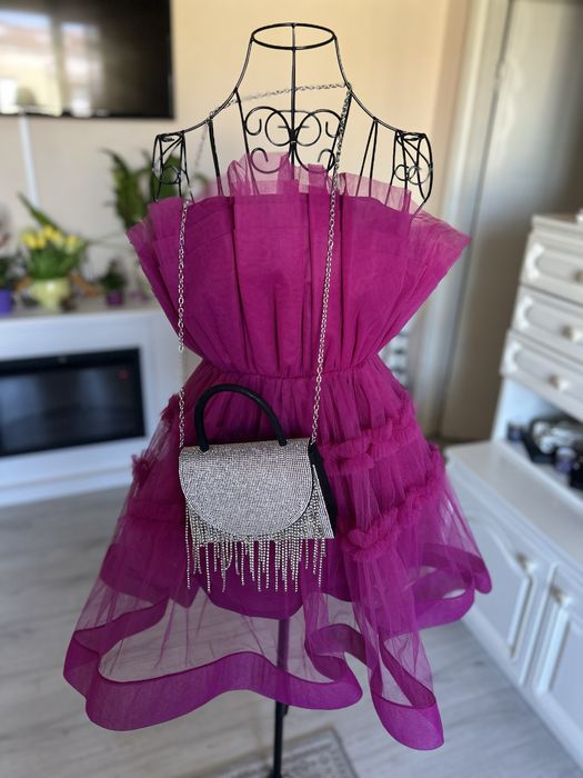 Rochie din tulle XS, fucsia, Lace and Beads, noua, cu eticheta