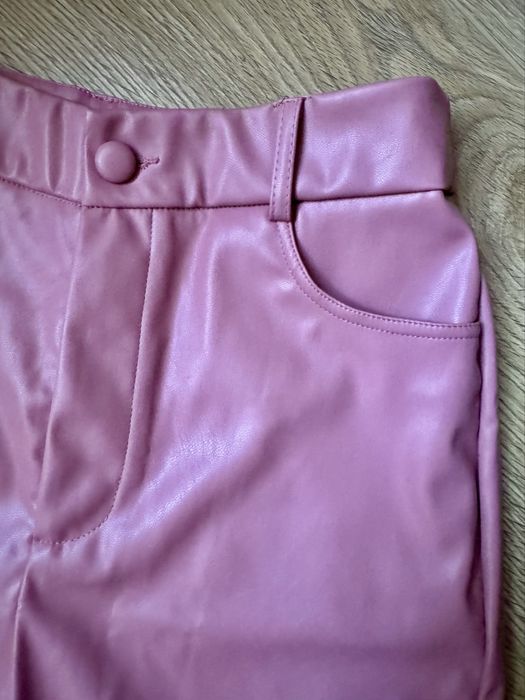 Shein Pantaloni drepti din piele PU artificiala cu talie inalta roz