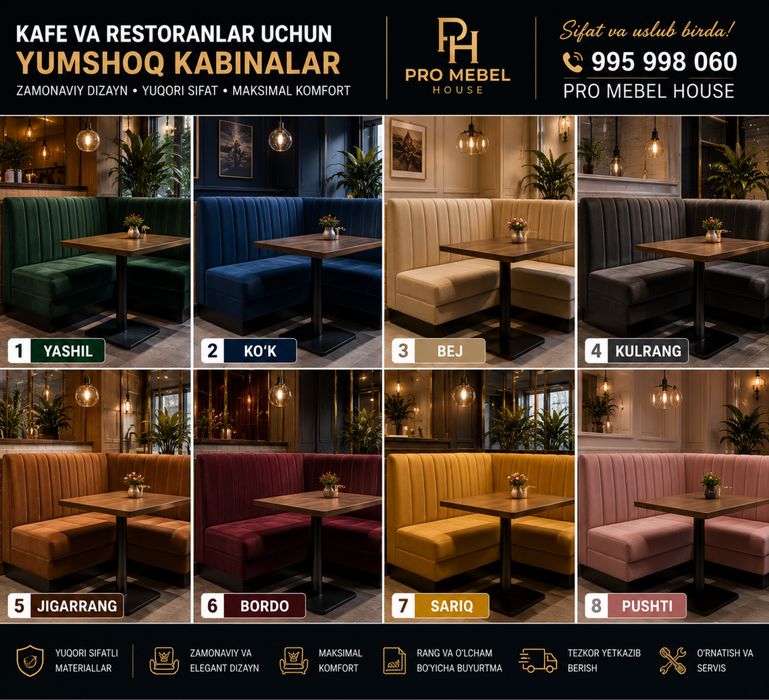 Kafe club restranlar uchun divanlar yumshoq mebel