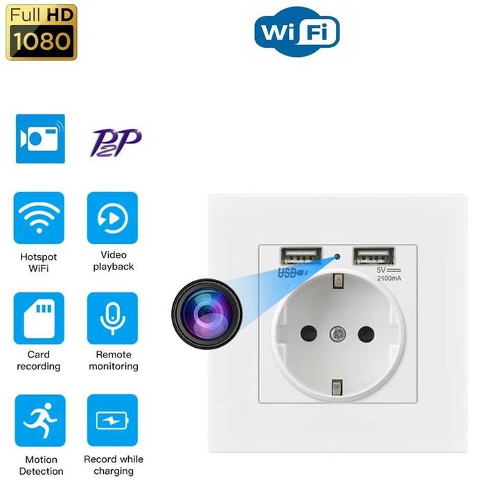 Priza Camera Spion ascunsa Wifi, microfon ascuns camera priza