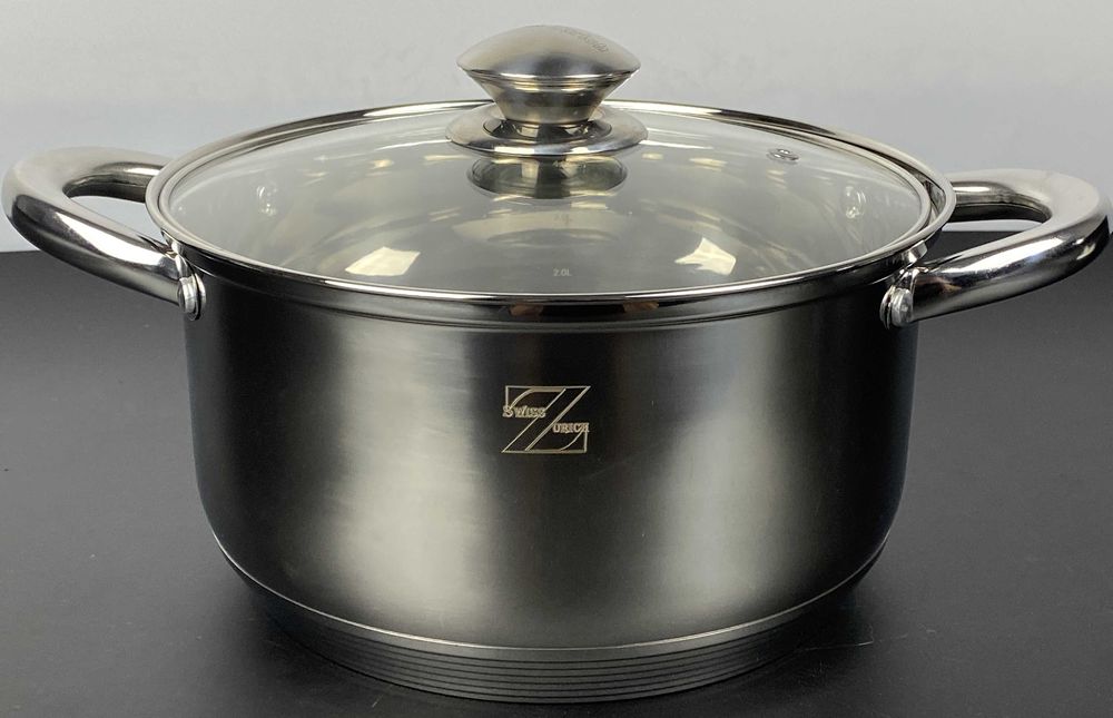 Vas inox 4.6 litri cu capac de sticla pentru gatit practic