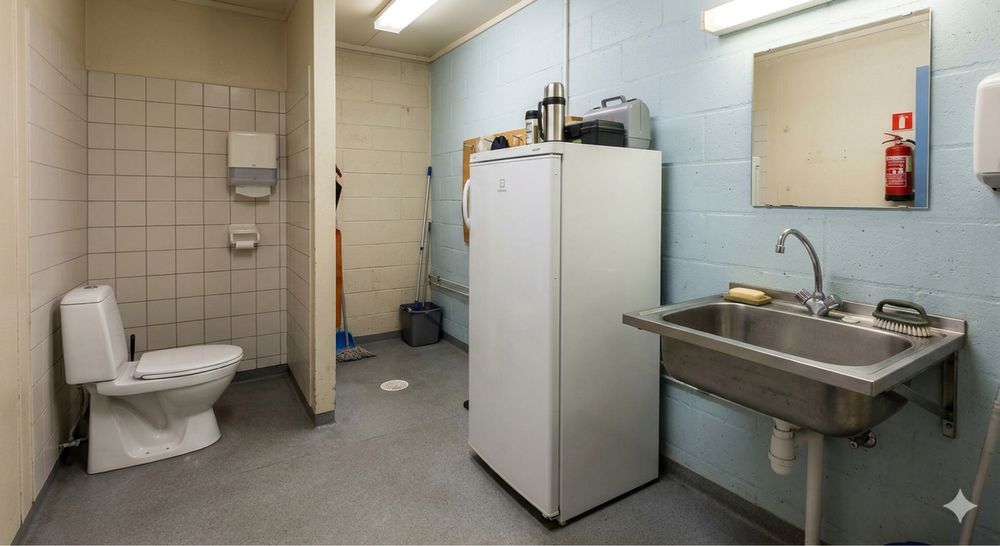 Рабочий унитаз и умывальник и стройматериалы