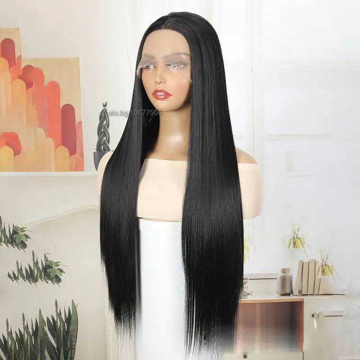 Черна права перука с Lace Front дантелен път 13×4×1 - 70 см